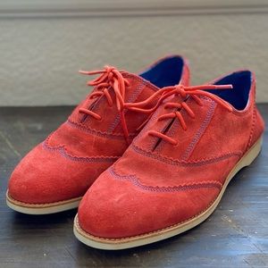 Johnston & Murphy Flex System Red Orange Suede Leather Wingtip Oxford Women's 9M